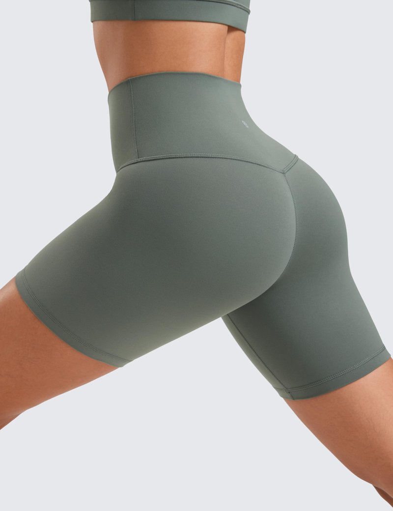 CRZ YOGA ButterLuxe Biker Shorts 6" - High Waisted Workout Running Volleyball Spandex Yoga Womens Grey Sage X-Small