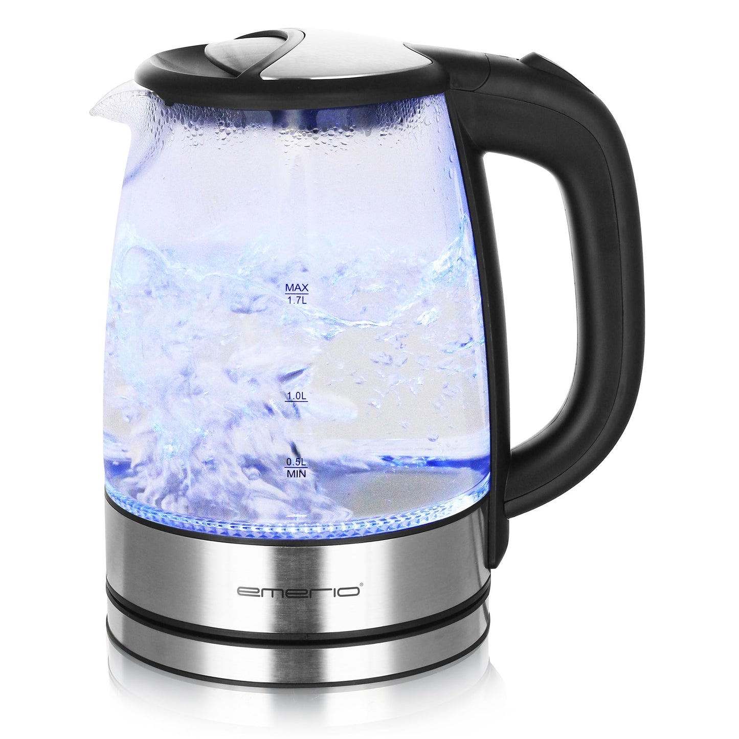 EMERIO Glass Kettle with 1.7 Litre Volume | 2200 Watt | Blue LED Interior Lighting | 360° Base | Winner Price/Performance Home & Garden Test | Best Borosilicate Glass | BPA Free | WK-119988.7