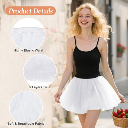 Black Tutu Skirt for Women Elastic 5 Layered Tulle Tutu Skirt Black Adult Fluffy Skirt Halloween Costume