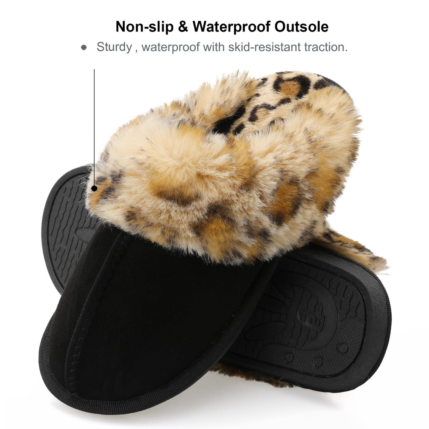 Besroad Fuzzy Fluffy House Slippers for Women Cozy Winter Warm Plush Furry Slides Shoes Black Leopard11.5-12.5