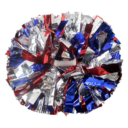 Hooshing 2PCS Pom Poms Cheerleading Blue and Red and Silver Metallic Cheer Pompoms with Baton Handle for Team Spirit Sports Dance Cheering Girls Gifts