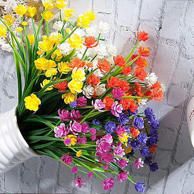 10 Bundles Artificial Flowers Outdoor UV Resistant Fake Plants Indoor Outside Hanging Planter Home Garden Decor (Purple)
