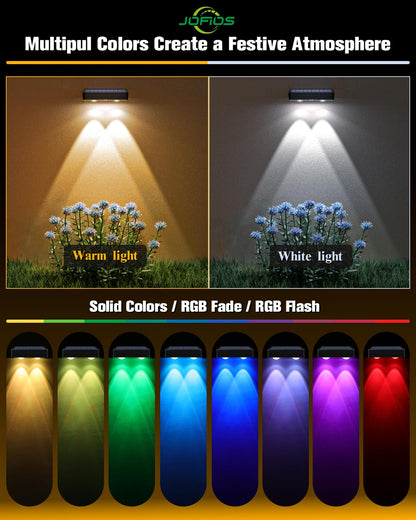 JOFIOS Solar Fence Lights 16 Pack, 50 Lumens Outdoor Solar Lights with 12 Modes RGB Color Glow LED，Waterproof, Solar Lights for Patio, Backyard, Deck, Fence, Railing