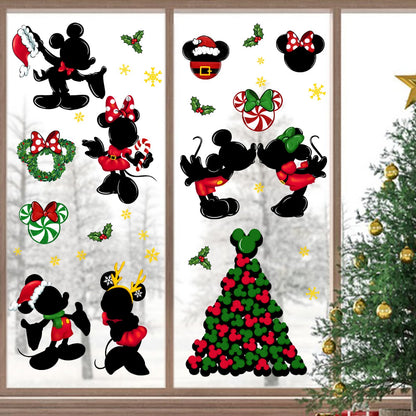 Yovkky Merry Christmas Window Clings, 2026 New Year Christmas Xmas Tree Green Red Stickers Decals Decor, Peppermint Candy Wreath Winter Snowflakes Holiday Party Home Kitchen Decorations