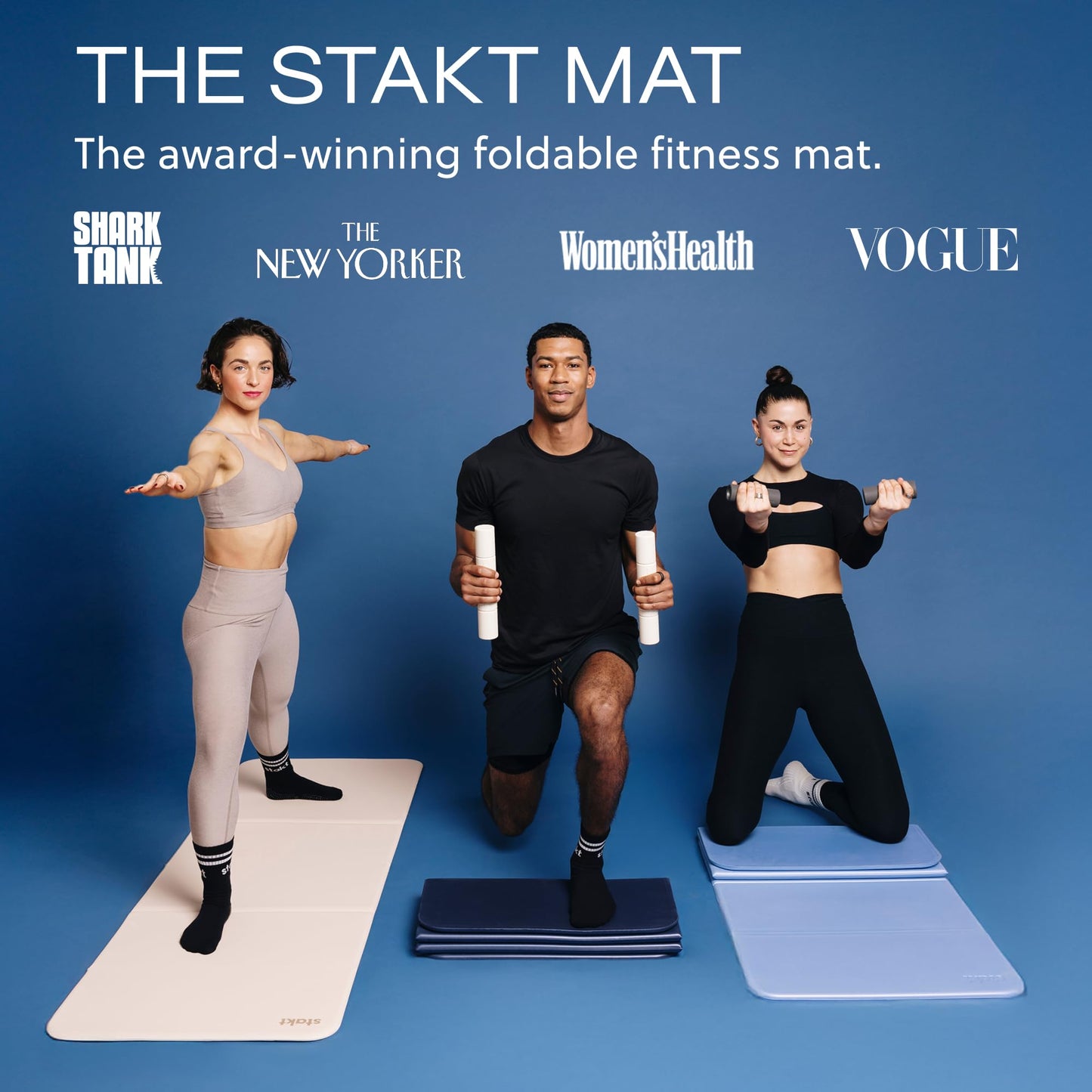 Stakt – Foldable Multi-Purpose Fitness & Yoga Mat with Patented Design, Workout Mat with Non-Slip Surface, Portable & Lightweight, For Studio or Home Use, As Seen on Shark Tank (Rosewater)