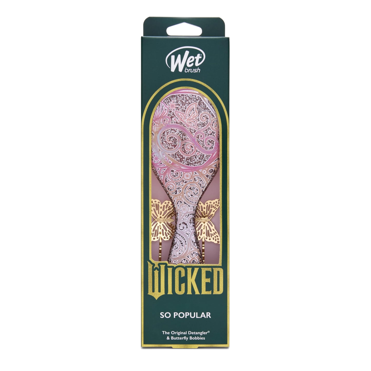 Wet Brush Original Detangler Hair Brush Glinda (Wicked) Kit - Ultra-Soft IntelliFlex Bristles - Detangling Brush Glides Through Tangles For All Hair Types (Wet Dry & Damaged) - 1 Brush & 2 Barrettes