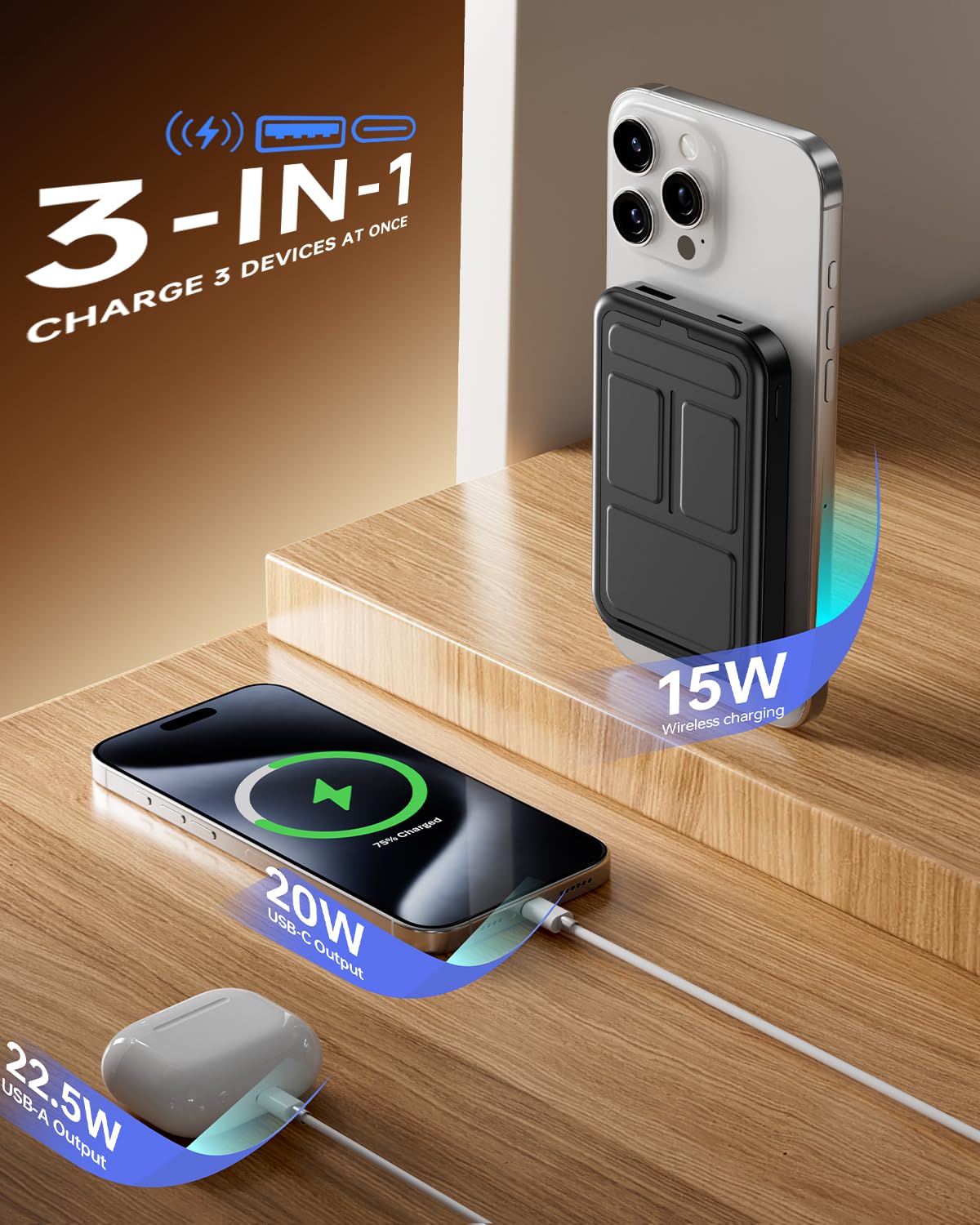 For Magsafe Power Bank, Portable Charger 10000mAh, 22.5W Fast Charging Battery Pack with USB-C Input & Output, LED Display for iPhone 17/16/15/14/13/12 Pro/Pro Max