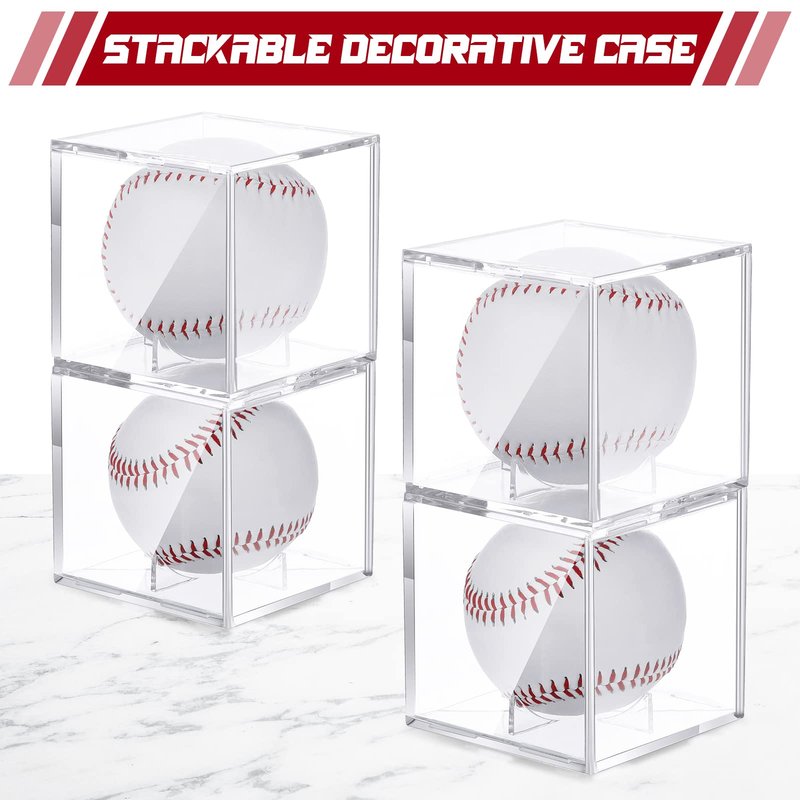 Chumia Baseball Display Cases for Balls, Acrylic Baseball Holder Clear UV Protected Cube Autograph Storage Box for Official Size Standing