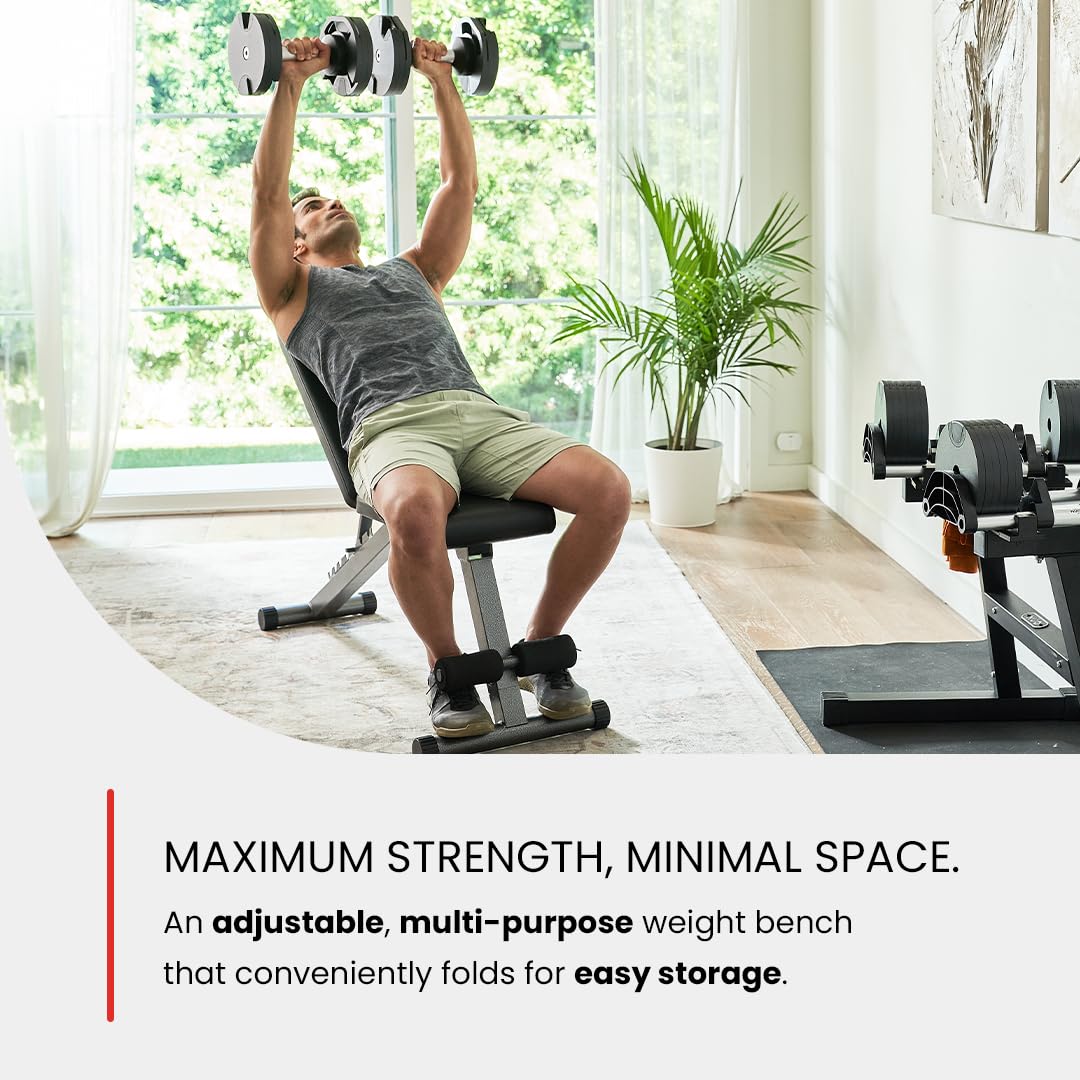 Finer Form 5-in-1 Weight Bench, Adjustable & Foldable for Bench Press, Strength Training and Full Body Workout. Perfect for Dumbbell Sets or an Adjustable Dumbbell Set in Your Home Gym.