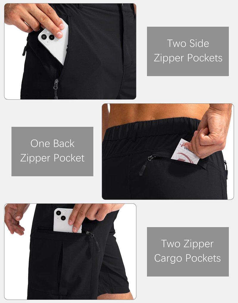 Pudolla Men's Hiking Cargo Shorts 9" Lightweight Outdoor Work Shorts for Men Travel Golf Camping Casual with 5 Zipper Pockets(Black X-Large)