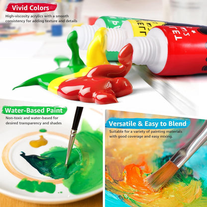 Colorful Stain Glass Paint Set with 6 Brushes, 1 Palette, 24 Color Waterproof Acrylic Enamel Painting Kit for Kids to Arts on Transparent Wine Glasses, Light Bulbs, Windows and Ceramics