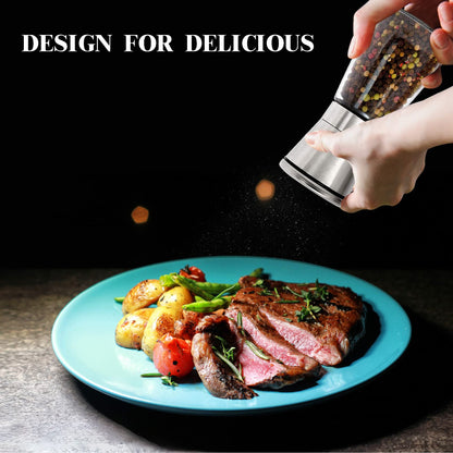 Gulex® Pepper Grinder Pepper Mill, Salt Grinder Refillable,(Single Package) Adjustable, Stainless Steel Sea Salt Shaker with Ceramic Rotor (1 pack)