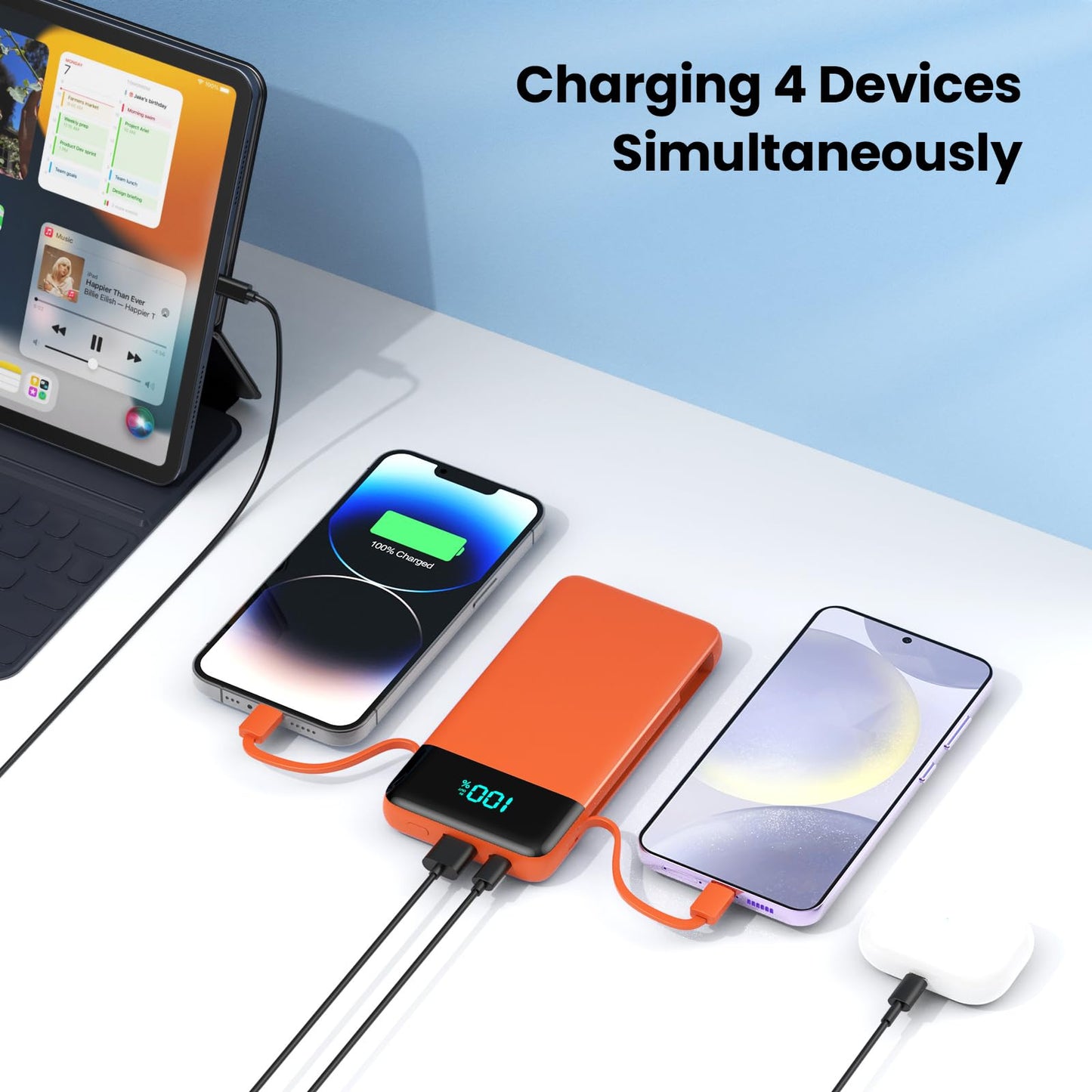 Portable Charger 50800mAh Power Bank with 3 Built in Cables,25W PD QC4.0 Fast Charging USB C Battery Pack,6 Outputs 2 Inputs Travel Essentials Portable Phone Charger for iPhone 17/16/15,Google,Android