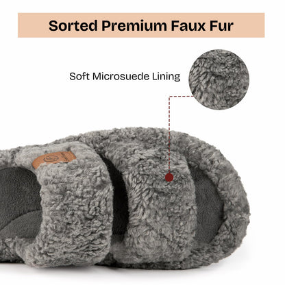 EverFoams Womens Fuzzy Open-toe Slippers Soft Comfy Memory Foam Indoor House Shoes Cool Gray,7-8 US