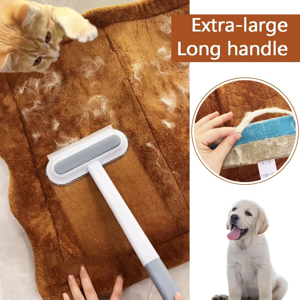 FeiFanYiGou Pet Hair Remover, 4 in1 Cat and Dog Hair Removal for Couch with Extra Long Handle, 17-Inch, Cat Fur Removal Tool for Furniture, Carpet, Clothes, Bedding, Tile, Hardwood Floor, Car, Window