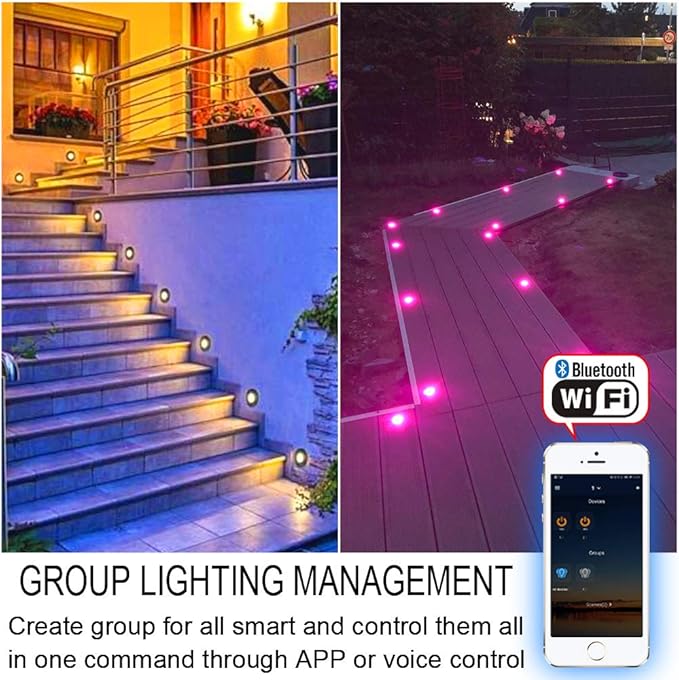 Smart LED Deck Light Kits - 30 Pack of 1.77" Low Voltage Recessed RGB Deck Lights IP67 Waterproof for Outdoor Landscape Lighting on Steps, Floors & Pathways, Compatible with Alexa & Google Assistant
