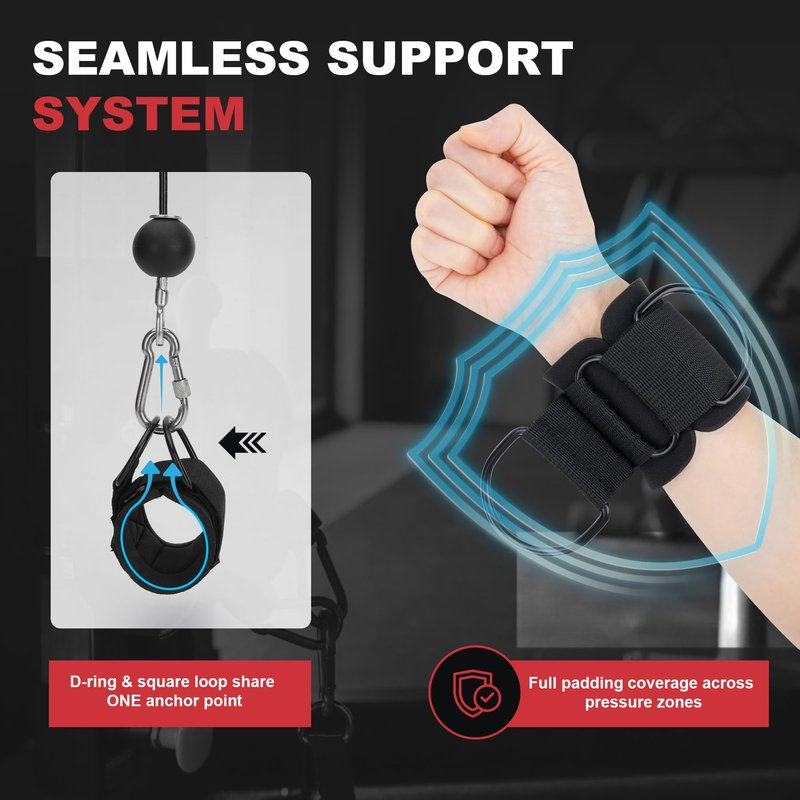 Wrist Straps for Cable Machines Wrist Cuffs for Men Woman Neoprene Padded Straps for Gym Strength Training Equipment (Black, L)