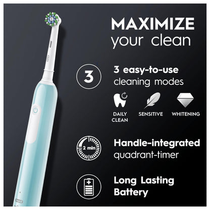 Oral-B Pro 1 Electric Toothbrushes Adults, Oral B Electric Toothbrush, With 3D Cleaning, 1 Toothbrush Head, Gum Pressure Control, 2 Pin UK Plug, Blue, Travel Electric Toothbrush
