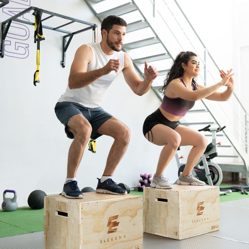 Elevens 3 in 1 Wooden Plyo Box Jump Box Plyometric Box for Jumping Trainer, Skipping, Jumping, Lunges, Box Jumps, Squats, Step-Ups, Dips (20"x14"x16")