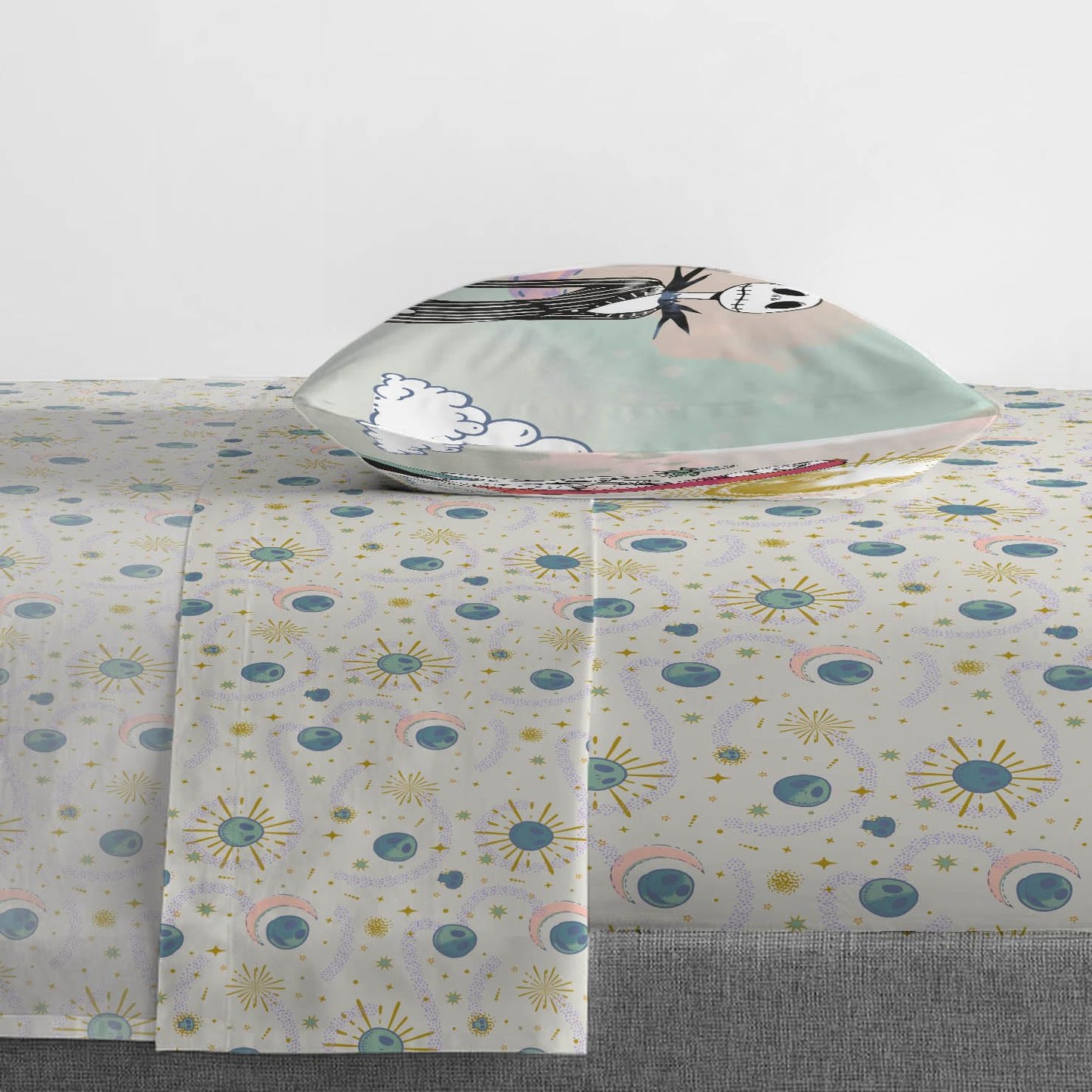 Jay Franco Sheet Set with Fitted, Flat Sheets & Pillow Cover - Ultra-Soft Bedding with Pillowcase for Room Decor, Beige - Nightmare Before Christmas, 3 Piece Twin