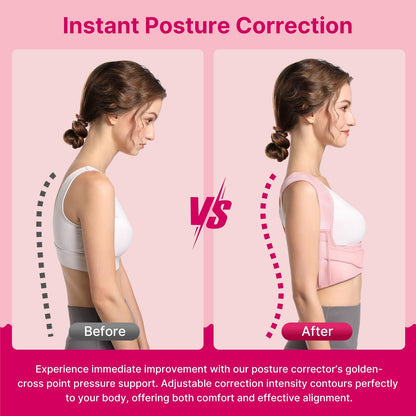 Fit Geno Posture Corrector for Women: Adjustable Lightweight Upper Back Brace for Neck Shoulder & Upper Back Pain Relief - Improve Posture Correct Hunchback Slouching Kyphosis Invisible Under Clothes (XS/S Under Bust 26"-37")