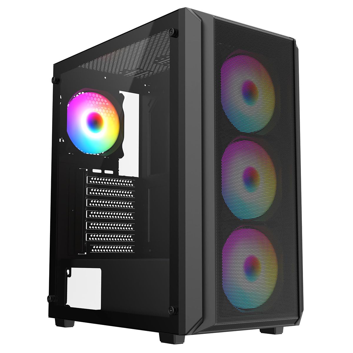 iONZ KZ10 PC Gaming Case Mid Tower ATX Tempered Glass With 4 x 120mm ARGB Fans - Black