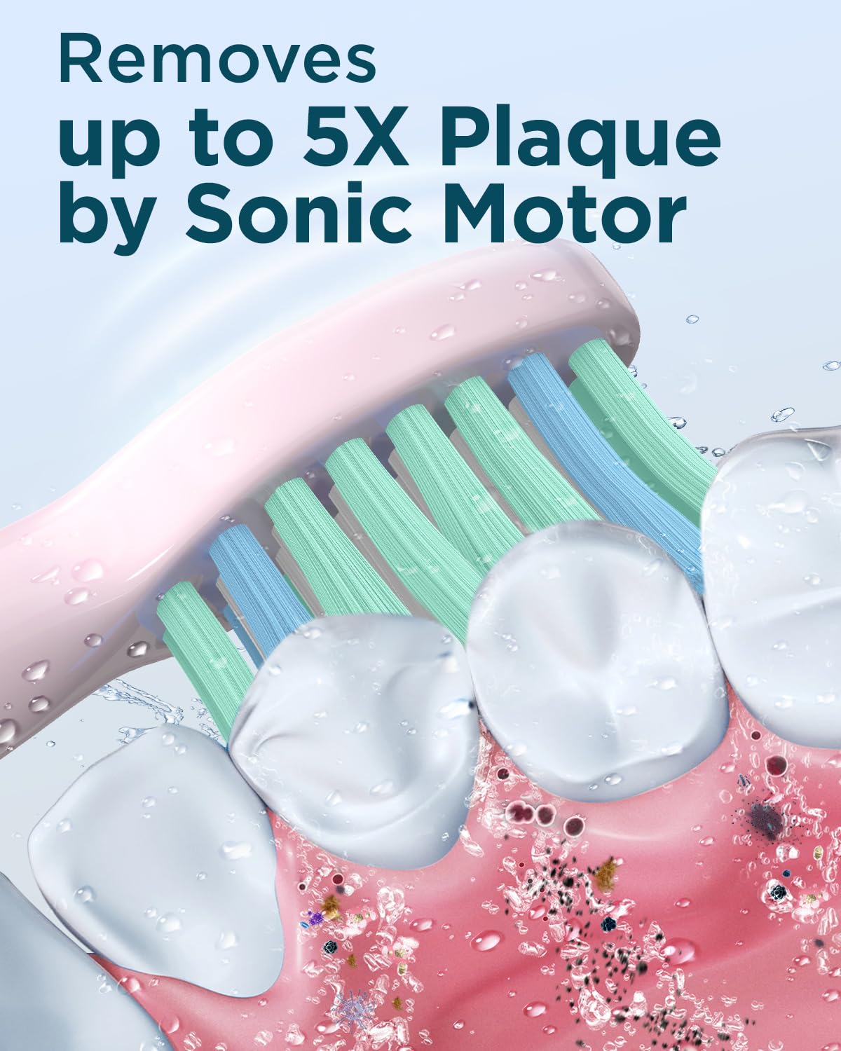 Rtauys M5 Sonic Electric Toothbrush for Adults and Kids - Rechargeable Electric Toothbrush Kids Ages 12+ and Adults with 8 Brush Heads & Travel Case, 120 Days Battery Life - Pink