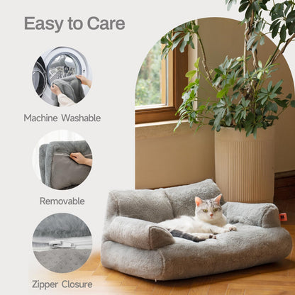 MEWOOFUN Stylish Cat Bed for Indoor Cars Large - Fluffy and Soft Cat Sofa Bed Small Dog Sofa Bed for Dogs and Cats - 66x48cm Cute Cat Bed Couch with Non-slip Bottom, Grey