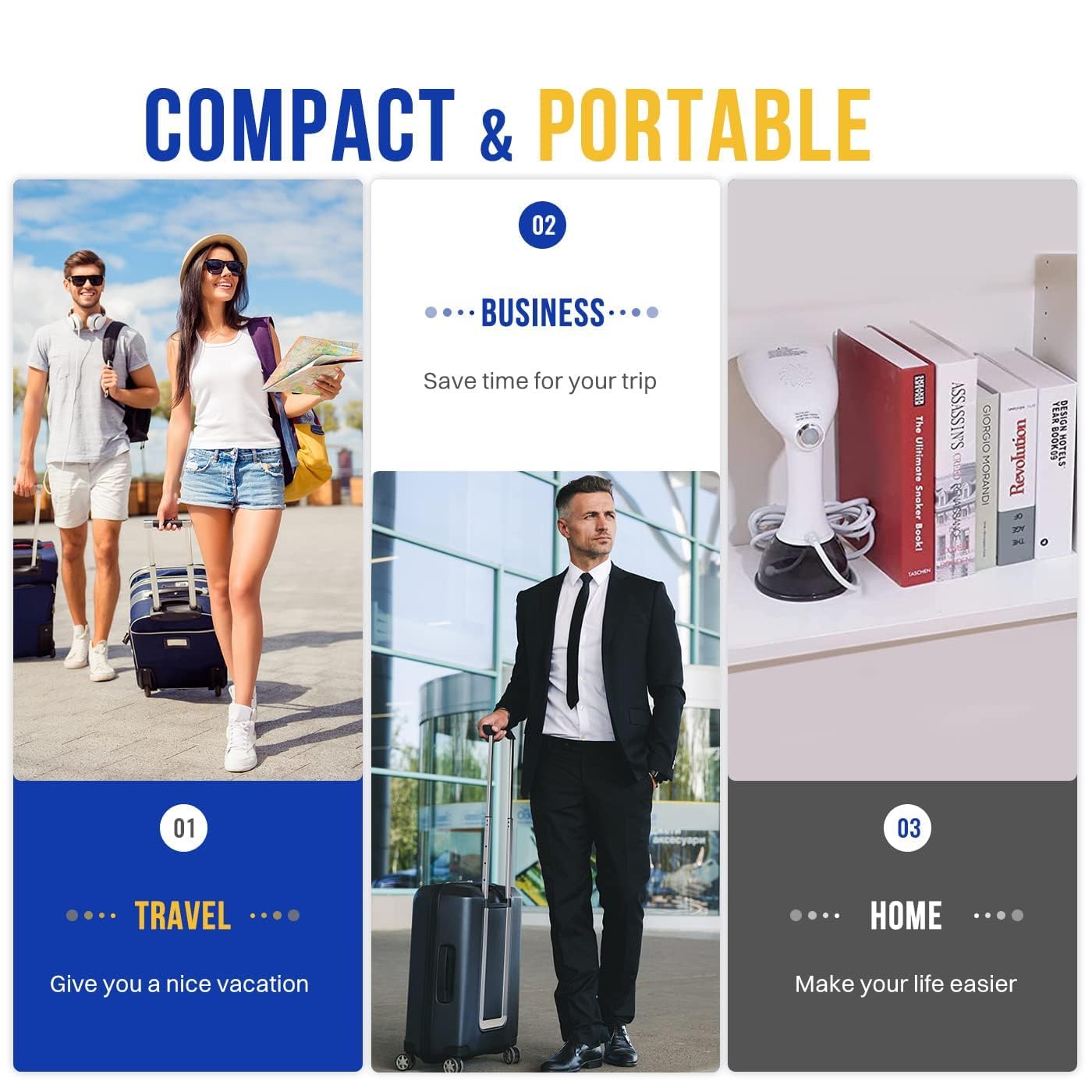 Rolipo Steamer for Clothes 1350W, Portable Handheld Clothes Steamer for Home & Travel, Upgraded 400ML Tank, Fast Heat-Up Wrinkle Remover with Leak-Proof Design