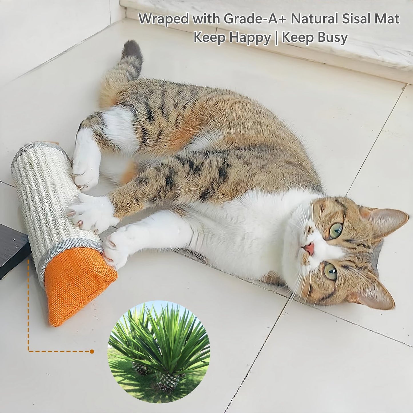 FuneeTop Cat Kicker Toy, 10 Inch Long Cat Scratcher Post, Natural Sisal Toy for Indoor Cats(Oranger and Silver)