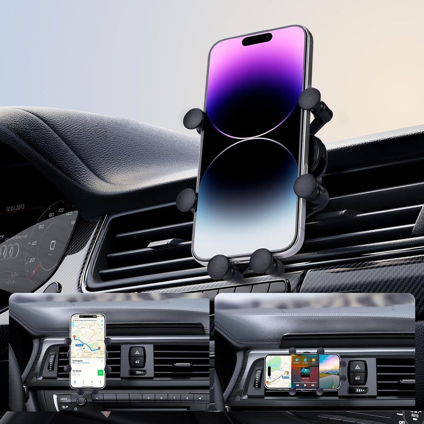 6-Point Car Phone Holder Stand, Adjustable Auto Phone Mount, Secure Grip & Retractable Design, Compatible with All Phones, Perfect for Driving & Hands-Free Navigation