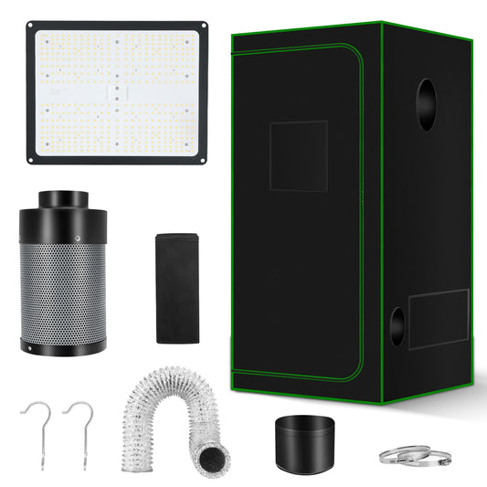 MELONFARM Grow Tent Complete System 2x2, Schedule Full Spectrum 100W LED Grow Light & Grow Tent Kit 24"x24"x48", 4" Adjustable Ventilation Kit, Noise-reducing Rubber Duct Connector
