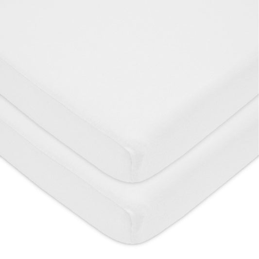 American Baby Company 2 Pack 100% Natural Cotton Fitted Pack and Play Sheets 39" x 27" - Soft & Breathable Pack N Play Sheets for Playard & Mini Crib Mattress, White, for Boys & Girls