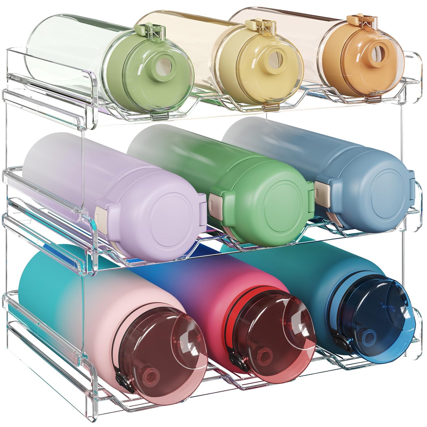 Lifewit Stackable Water Bottle Organizer for Cabinet, Plastic Bottle Holder Fits Bottles & Tumblers up to 3.8" Diameter, Pantry, Countertop & Fridge, Holds 6 Bottles