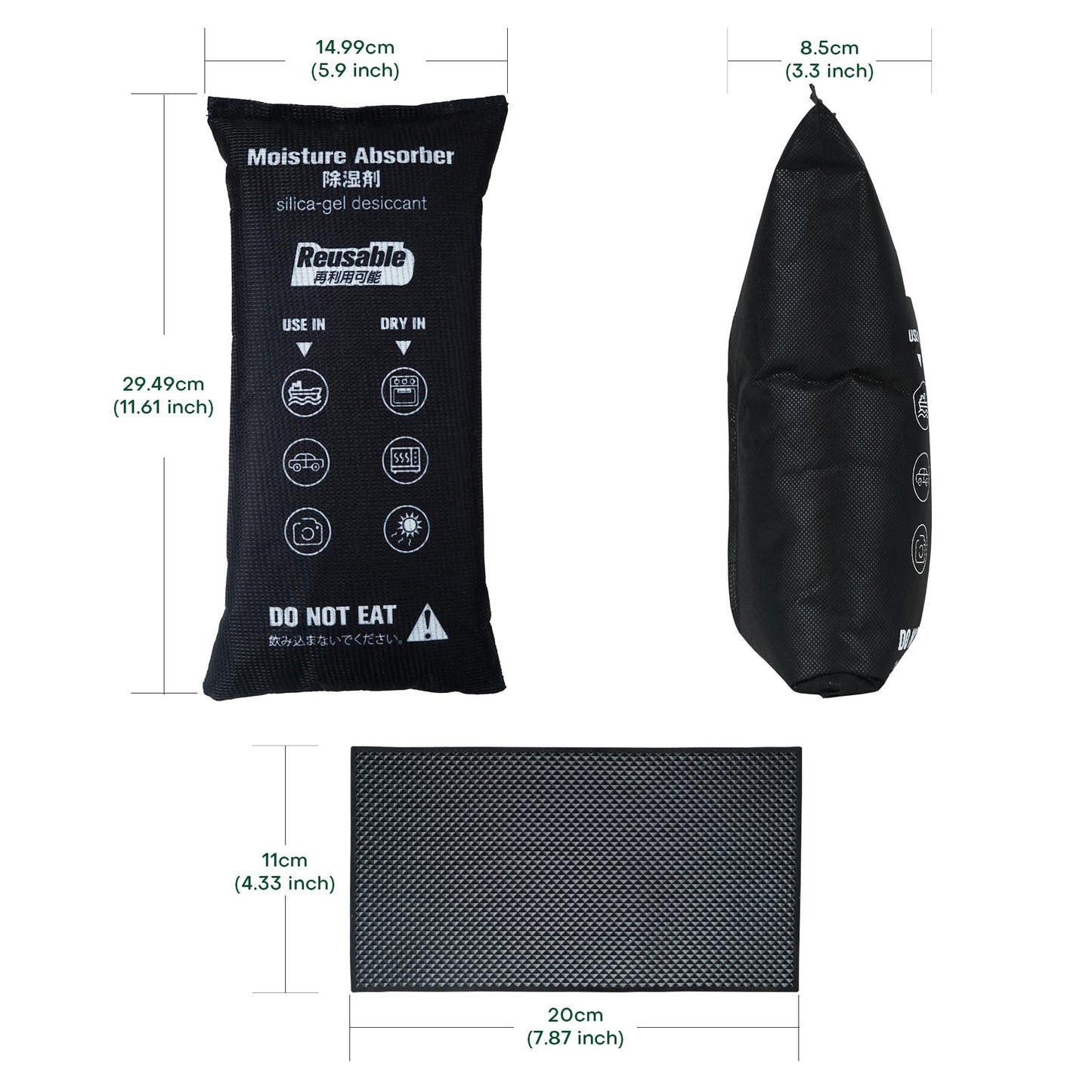CONOPU Car Dehumidifier Bag Reusable, 1KG Moisture Absorber for Windscreen Covers Frost, Silica Gel Packets Includes Anti Slip Mat, Prevents Condensation and Mold, Ideal for Use in Home, Wardrobe, Car
