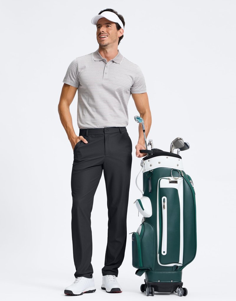 Pudolla Men's Golf Pants 30"/32"/34" Comfy Stretch Lightweight Quick Dry Work Dress Trousers with Pockets(Black L30xW32)