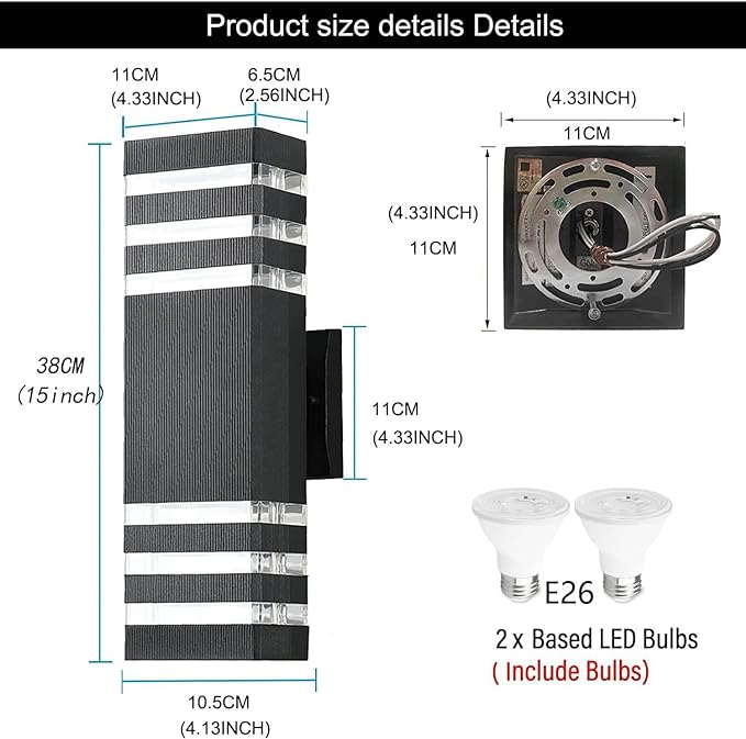 2Pack 15inch Outdoor LED Wall Lights,4000K Day White Outdoor 18W Wall Light Aluminum Body Waterproof IP65 led Porch Light for House Patio Garage Garden.(No Sensor)