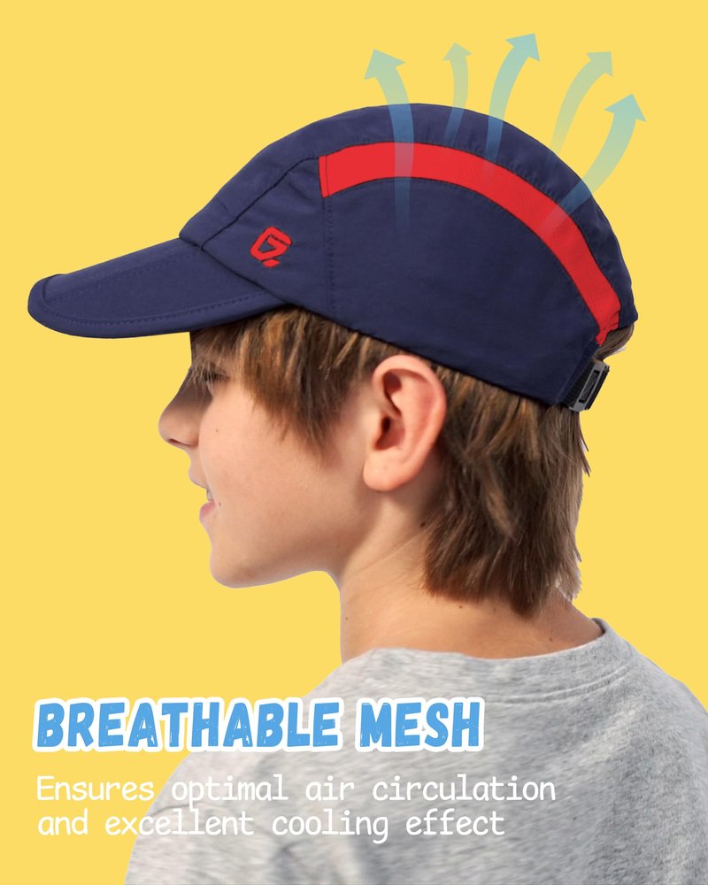 GADIEMKENSD Kids Baseball Cap Sun Hat, Foldable Packable Toddler Hat, UPF50+ UV Protection, Lightweight Breathable Quick Dry Cool Mesh Summer Cap for Boys Girls, Navy Red Mesh 4-9T