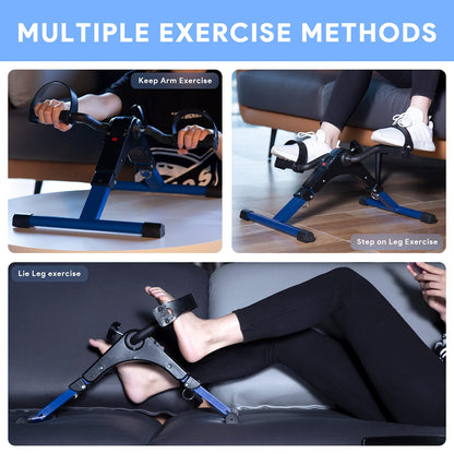 Folding Pedal Exerciser Mini Exercise Bike Portable Foot Peddler Desk Bike Arm and Leg Peddler Machine with LCD Monitor(Blue)