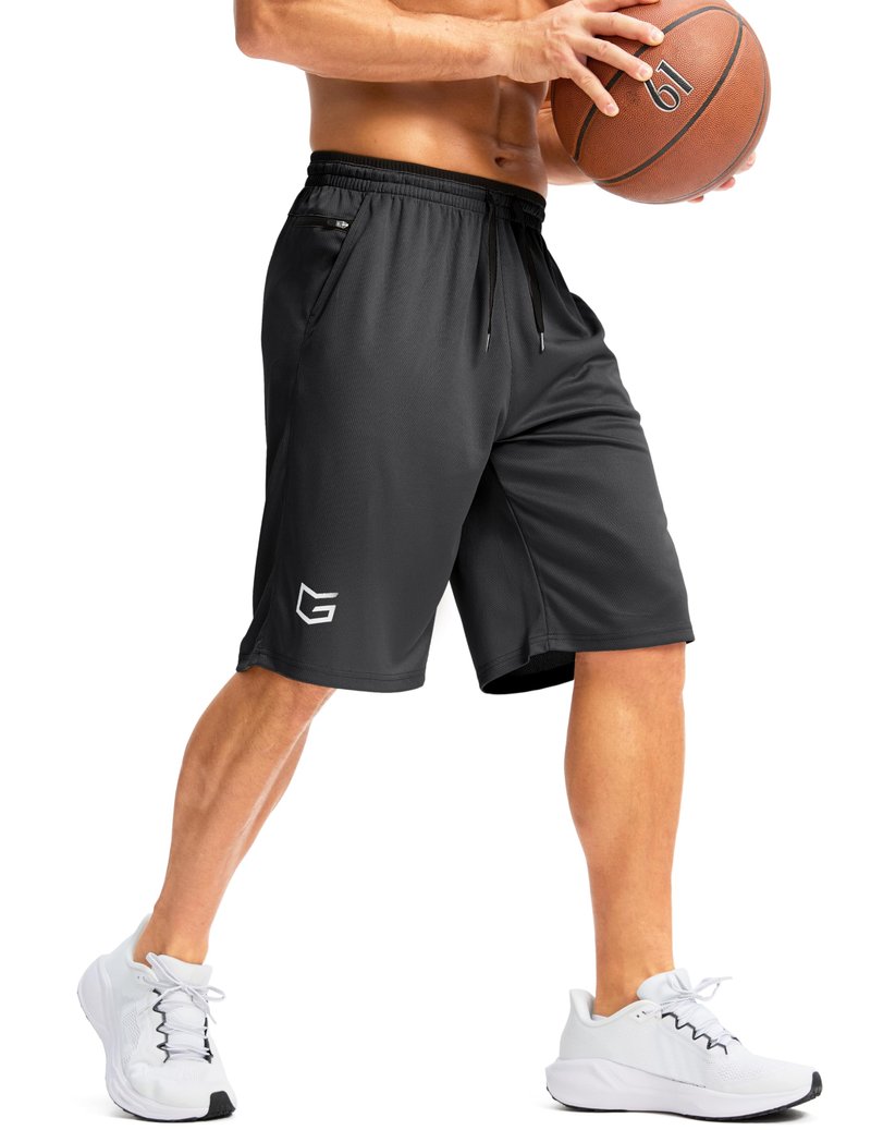 G Gradual Men's Long Basketball Shorts with Zipper Pocket 11'' Quick Dry Gym Shorts Lightweight Mesh Athletic Shorts for Men(Black,M)