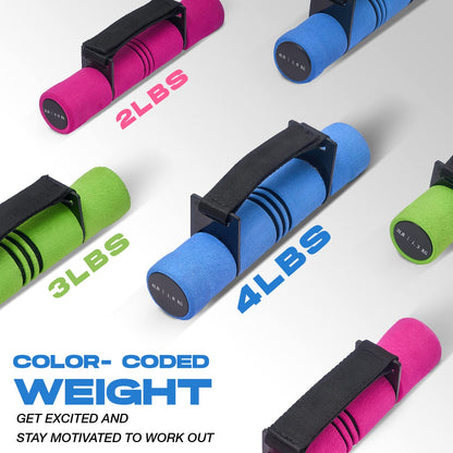Yes4All Adjustable Dumbbell Hand Weights Set Of 2 Perfect for Women's Walking or Travel Exercise with Adjustable Straps, Foam Cover, and Color Coded Weight (2lbs, 3lbs or 4lbs), Anti Slip