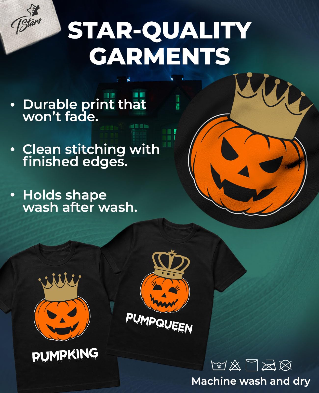 Tstars Pumpking & Pumpqueen Halloween T-Shirt Set - His and Hers Matching Outfit for Couples, Husband Wife PumpKing Black Large/PumpQueen Black Medium