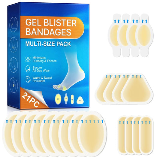 Blister Bandages for Feet, 21PCS Hydrocolloid Blister Prevention Pads, Waterproof Cushioning Gel Tape for Running, Hiking, Heel, Ankle, Blister Prevention & Recovery