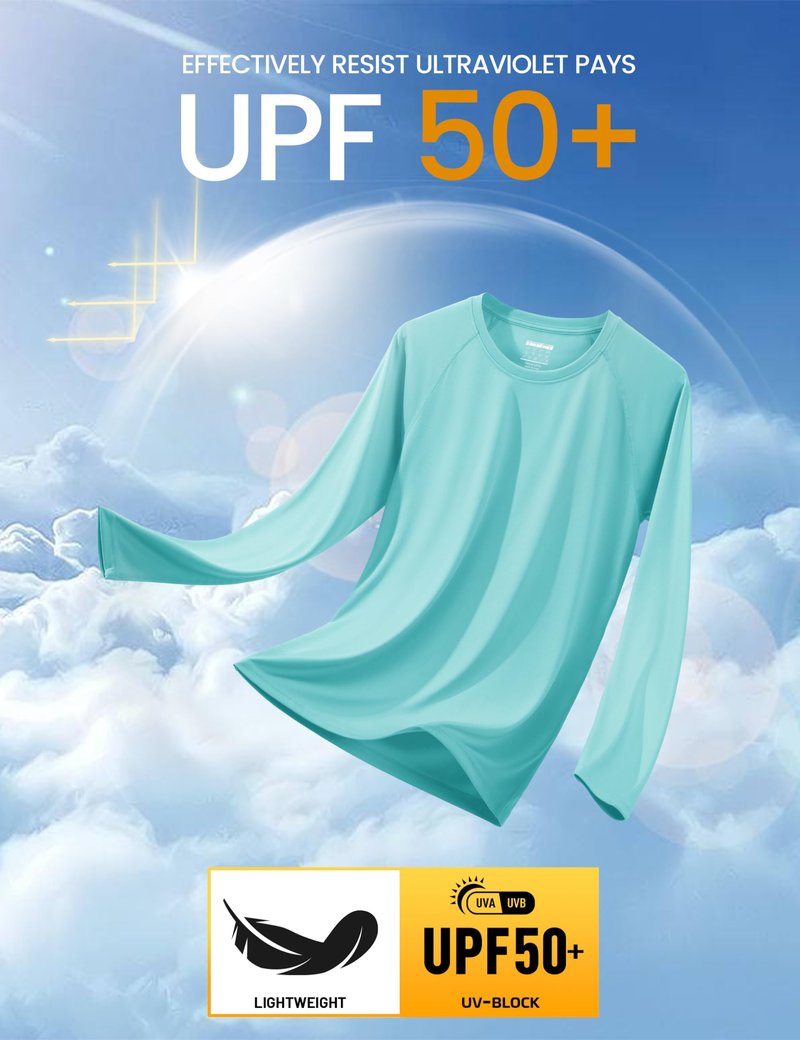 MAGCOMSEN Sun Shirts for Men Long Sleeve Shirt for Men UPF50 Quick Dry Athletic Shirt Swim Shirt Aqua Blue,3XL