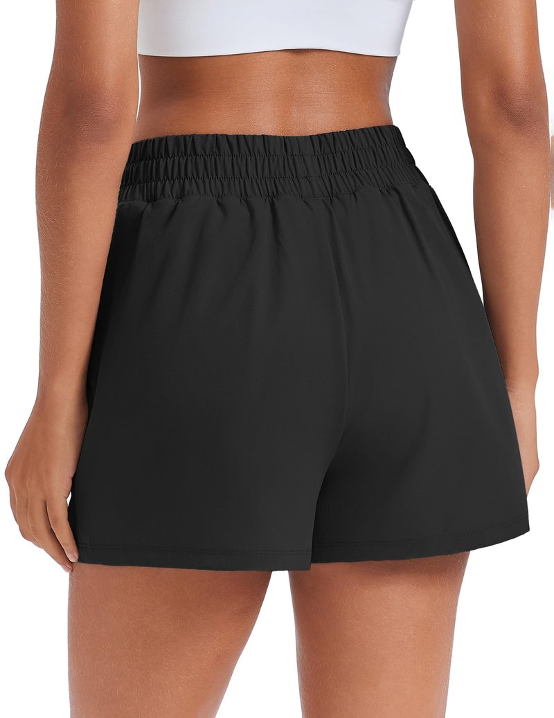 PINSPARK Women's Workout Shorts with 4 Pockets 2 in 1 Running Shorts High Waisted Athletic Shorts 3" Quick Dry Gym Training Shorts Black M