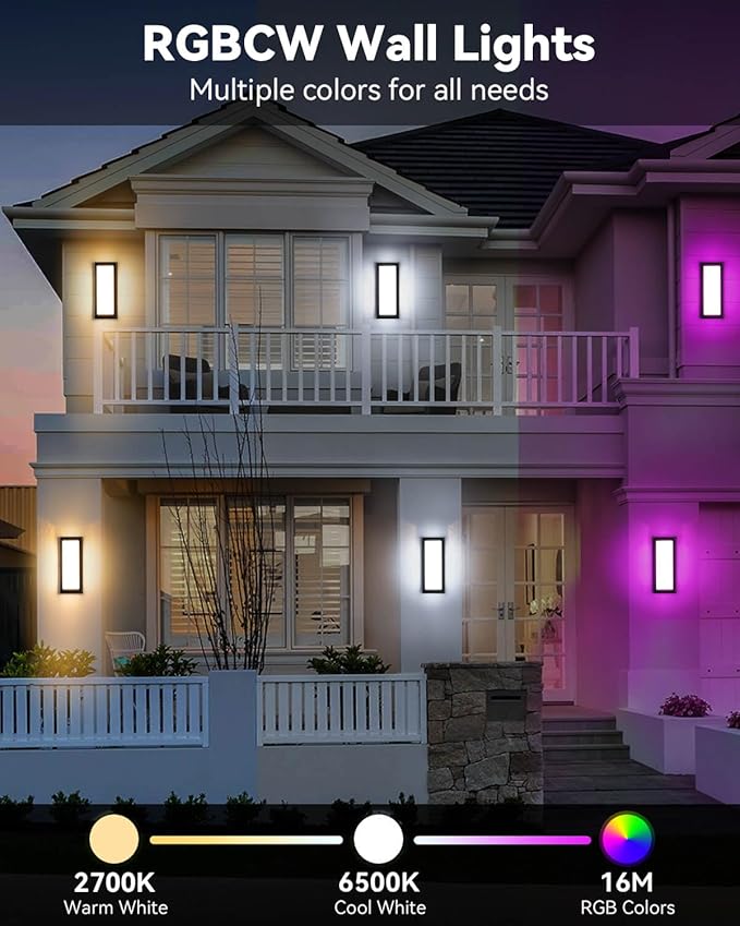 SHIMR Outdoor Wall Lights 2 Pack, 1500LM Smart Porch Lights RGBCW Exterior Light Fixture, Wi-Fi Control Color Changing Outdoor Lights IP65 Waterproof, Works with Alexa Google Assistant [ETL Listed]