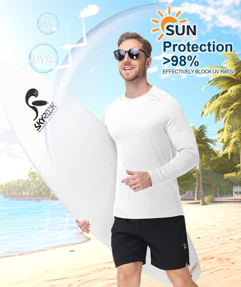 ZITY Men's UPF 50+ Sun Protection Shirts Long Sleeve Lightweight Rash Guard UV SPF Fishing Hiking Running Workout T-Shirt White
