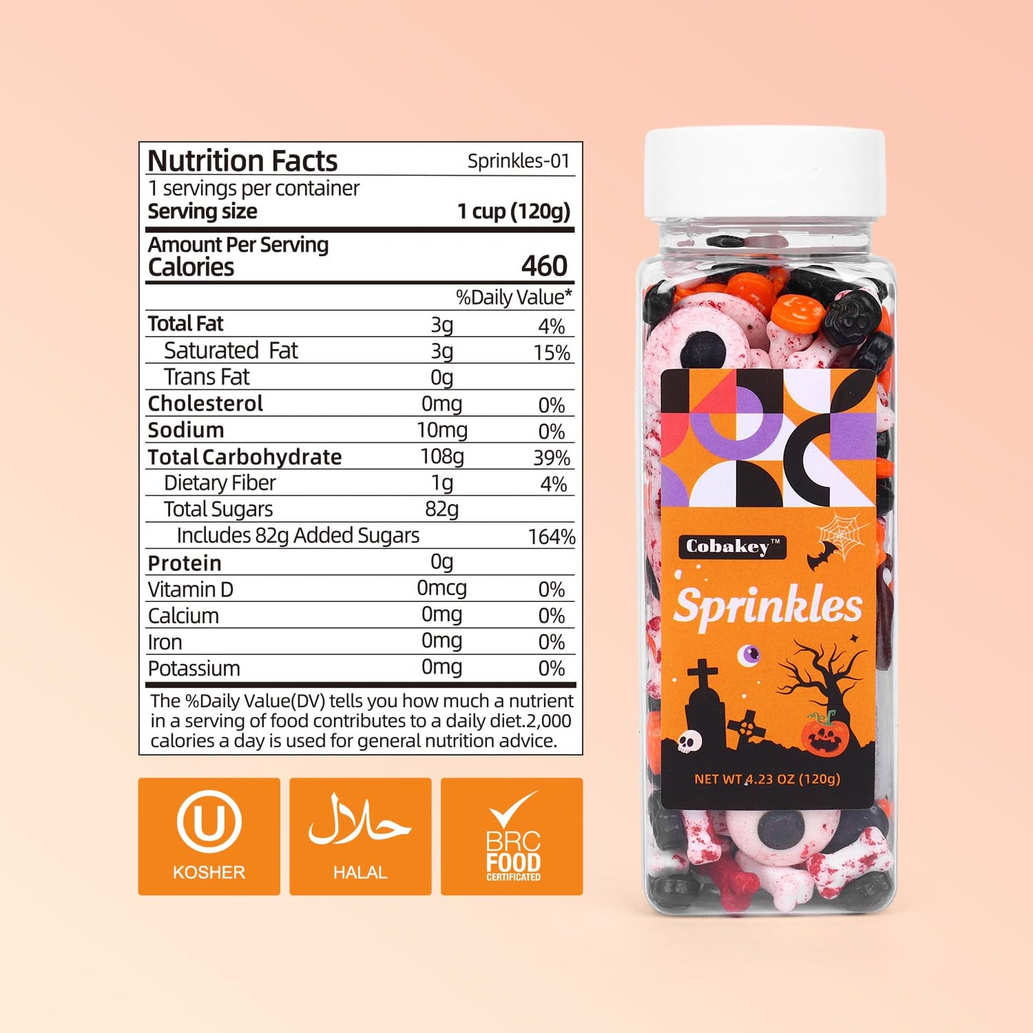 Halloween Sprinkles for Cake Decorations 4.2oz, Edible Bloody Eyeballs Candy, Knife, Blood Dog Bones, Sprinkles for Cupcake Topper, Ice Cream, Candy, Cookie for Halloween Dessert