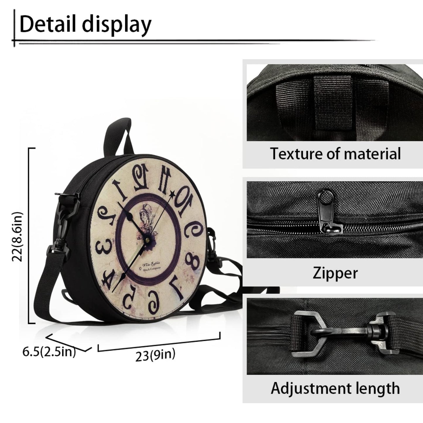 Sannovo Halloween Women's Clock Print Round Clock Purse Women's Shoulder Handbags with Zippered Soft Durable Crossbody Bag for Outdoor, Gift for Mom