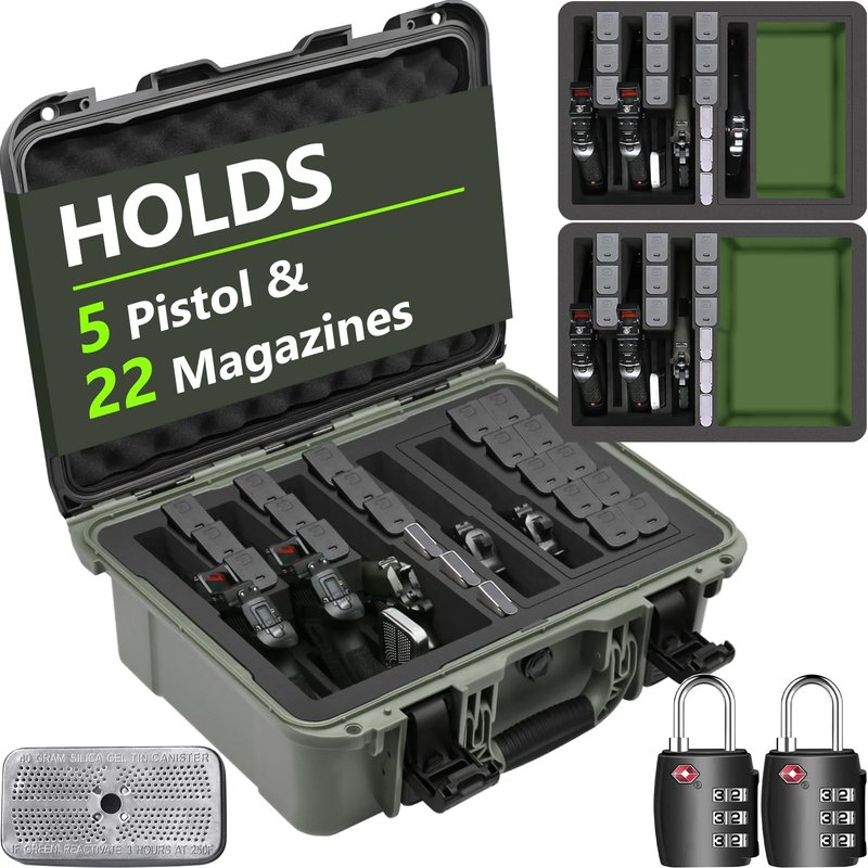 Turokacase Pistol Gun Case for Multiple Handguns – TSA Approved Travel Pistol Case with 2 TSA Locks, Pre-cut Heavy Duty Waterproof Hard Shell Gun Case with Silica Gel Canister